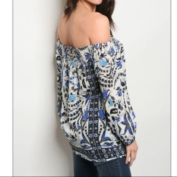 Off the Shoulder floral print chiffon top - Picture 6 of 6
